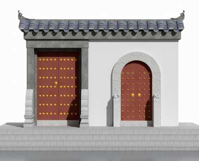 中式铜钉门3D模型下载